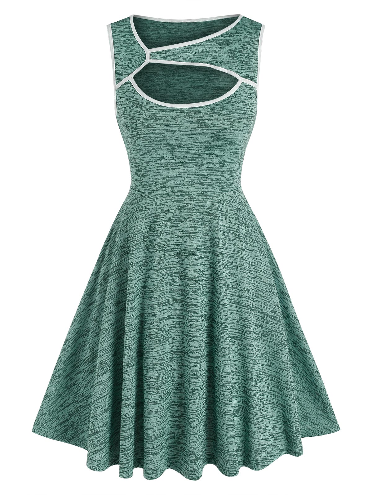 Sleeveless Cutout Space Dye Dress Flare A Line Drawstring Vestido Feminino