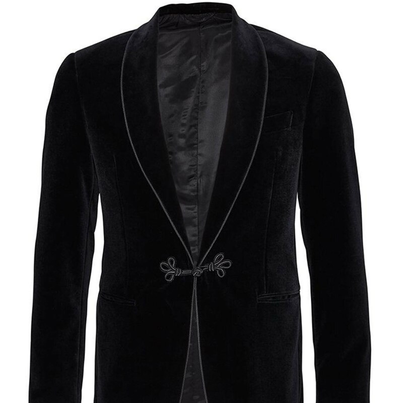 Black Velvet Smoking Jackets Shawl Lapel Loose Vintage Blazer for Dinner Party Prom Male Suit Coat (1 Jacket) 2022