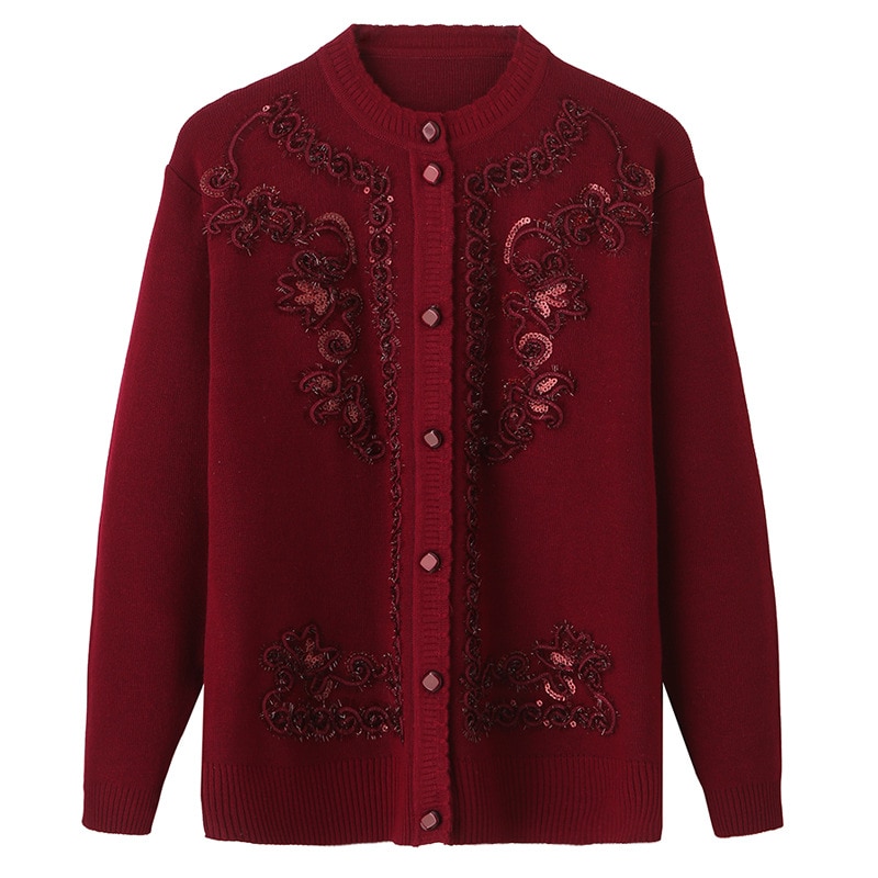 Middle-aged Elderly Women's Sweaters Knit Cardigan Spring Autumn Single-breasted Casual Jacket Female Tops Loose Sweater K1038