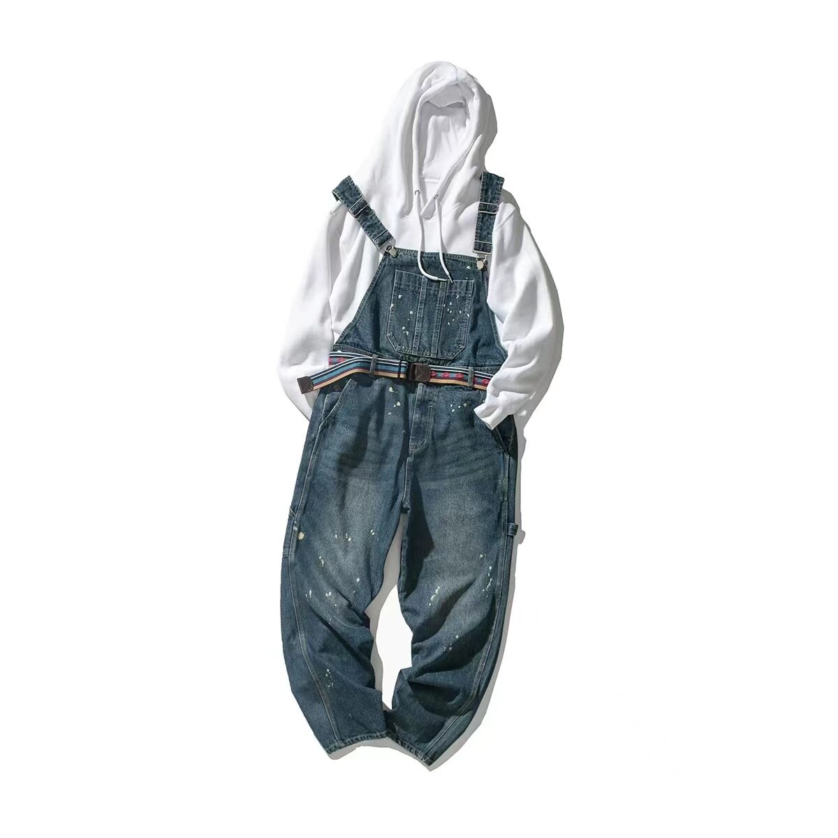 Baggy Retro Men's Denim Overalls Men's Overalls Jumpsuit Autumn Casual Straight Denim Pants Large Size Fashion Trousers