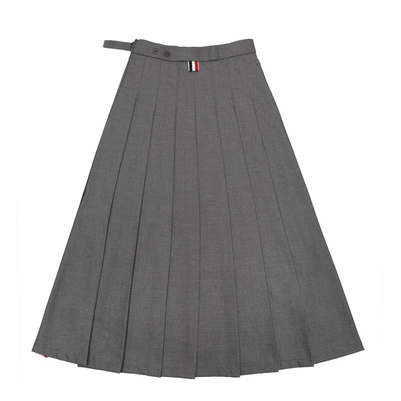 Summer Fashion Brand Pleated Skirt Women Preppy Style Split Mid-calf Skirts Lady Empire Falda Gray Blue JK Uniform Jupe Femme