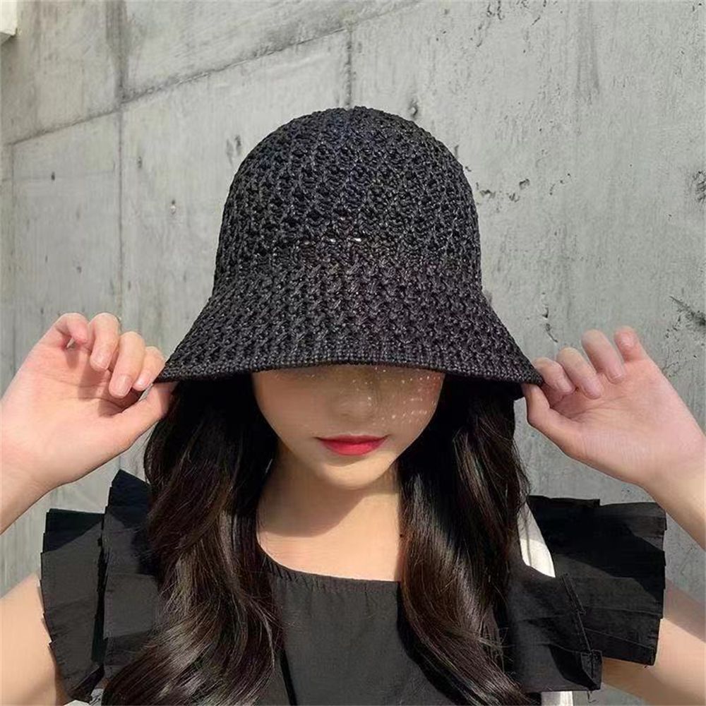 Ladies Summer Sun Hats Wide Brim Beach Cap Ventilation Breathable Fisherman Hats Soft Sun Hats Bucket Hat Hollow Knitted Hat