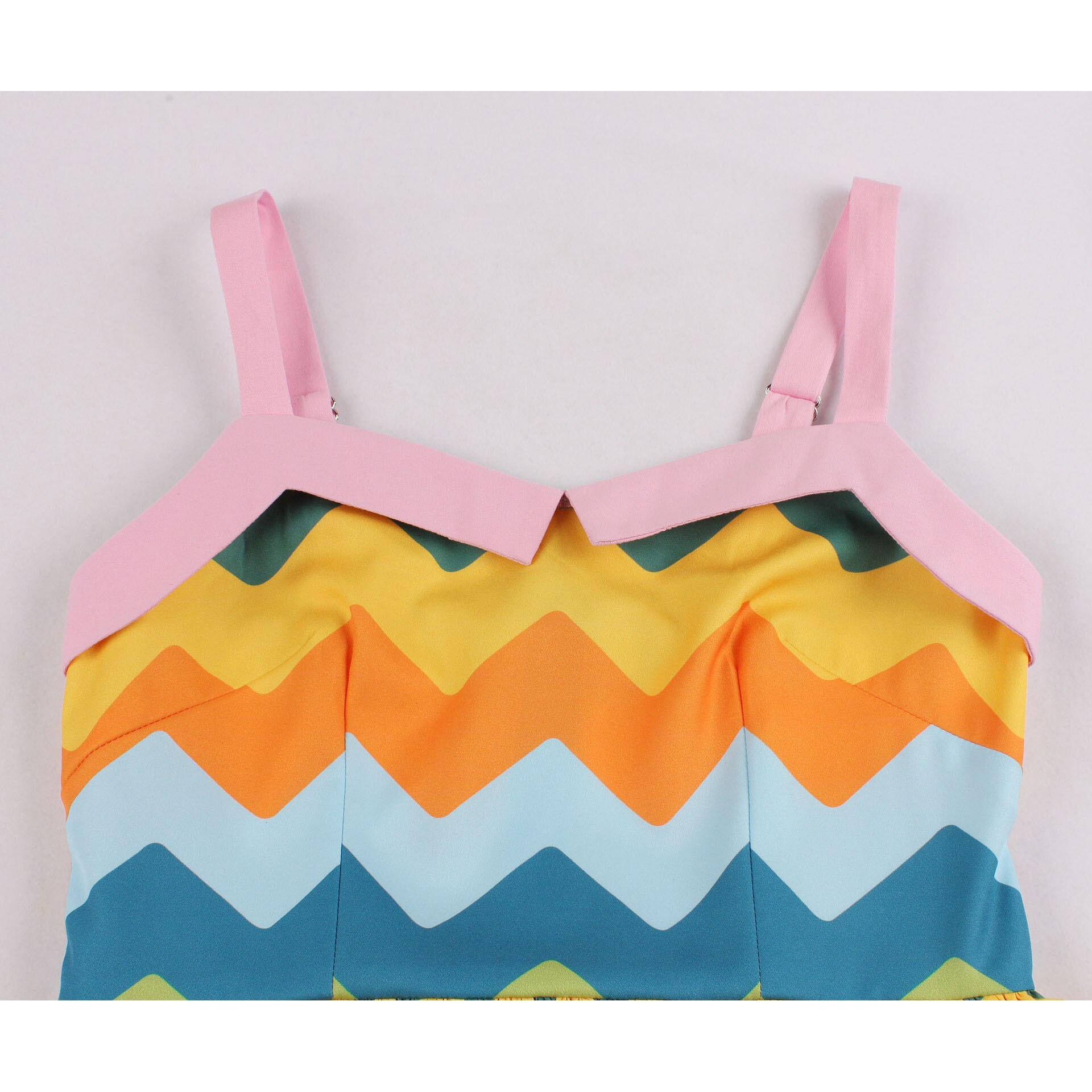 Rainbow Floral Print Women Spaghetti Strap Dress Summer Vacation Casual Vintage Swing A Line Rockabilly Tunic Dresses 50s 60s