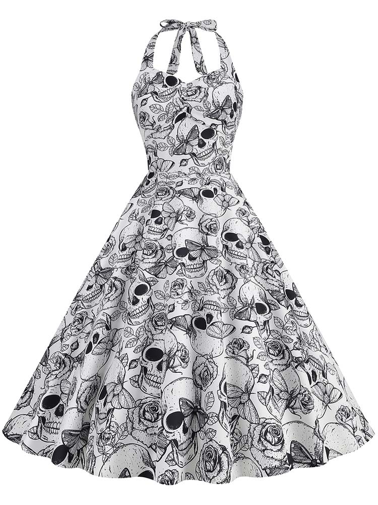 New Harajuku Halloween Dress Fashion Women Costumes Sleeveless 50S 60S Vintage Halter Party Holloween Clothes Cosplay