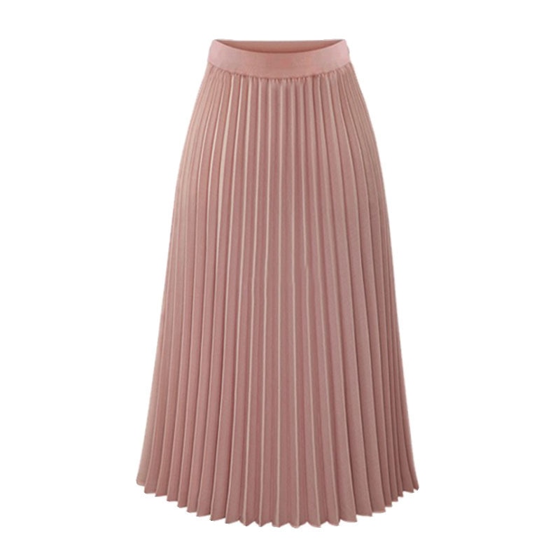 Women Long Pleated Skirt Faldas Mujer Moda 2021 New Summer Chiffon Sweet Solid Pleated Skirt Elastic Waist Empire Skirt