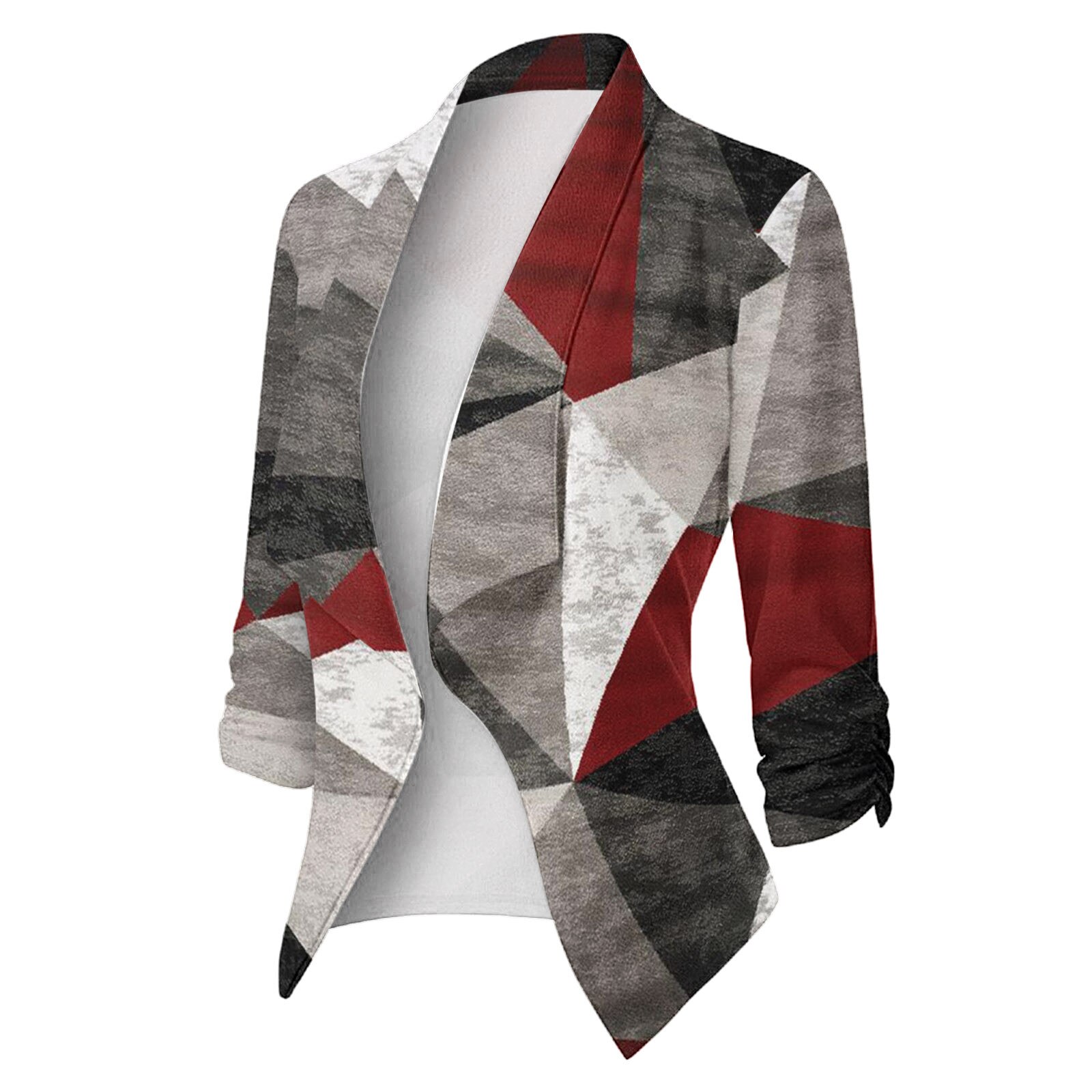 Blazer Coat Women Casual Print Three Quarter Sleeve Suit Open Front Notched Collar Suit Cardigan Coats for Women Fashion