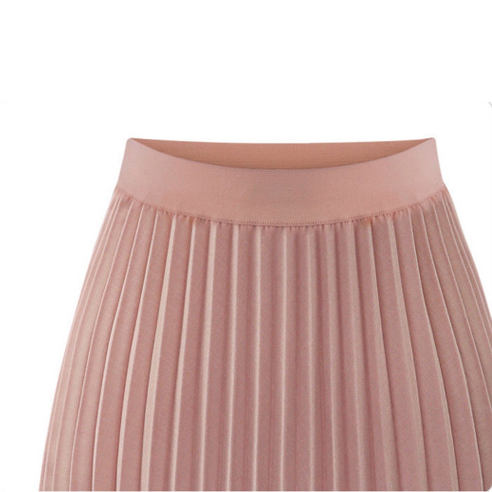 Vintage Skirts Womens 2021 Solid Pleated Pleated Black Skirt Elegant Midi Elastic Waist Maxi Skirt