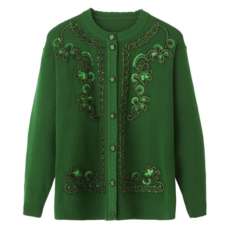 Middle-aged Elderly Women's Sweaters Knit Cardigan Spring Autumn Single-breasted Casual Jacket Female Tops Loose Sweater K1038