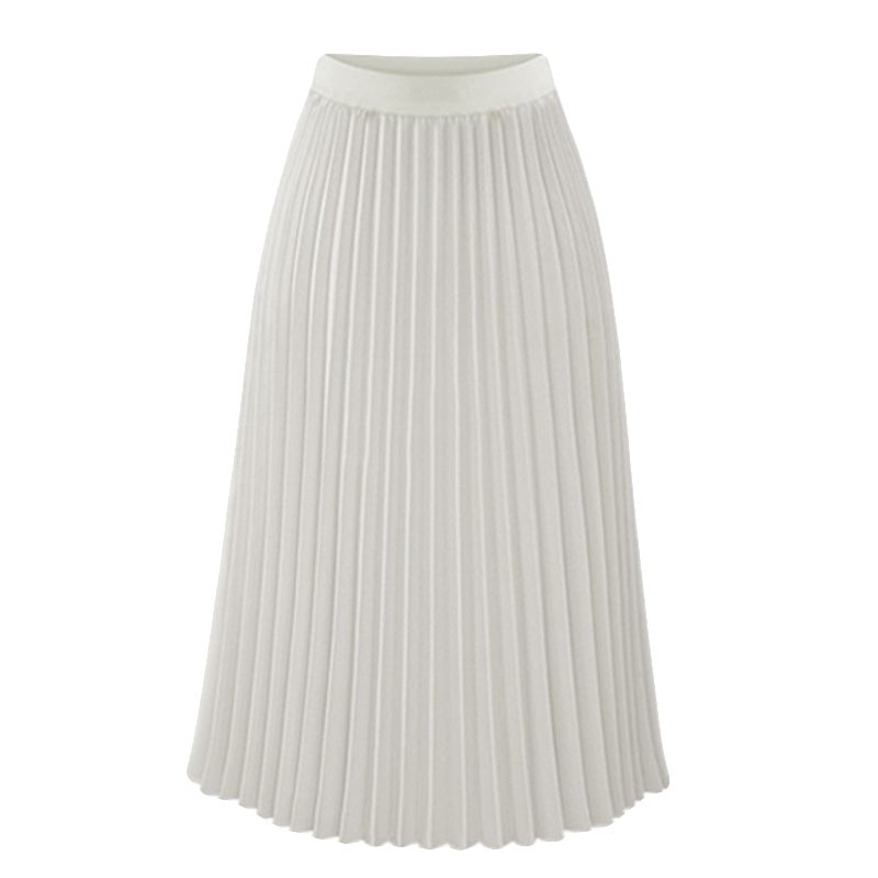 Women Long Pleated Skirt Faldas Mujer Moda 2021 New Summer Chiffon Sweet Solid Pleated Skirt Elastic Waist Empire Skirt