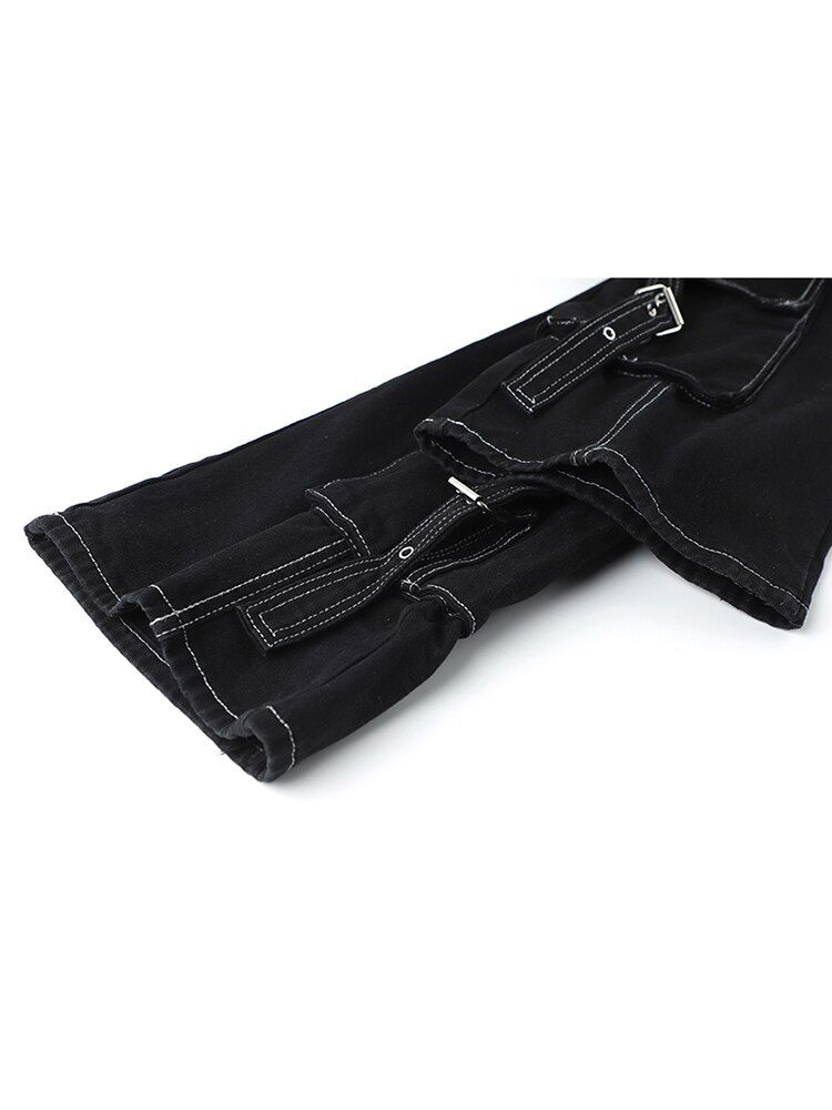 Baggy Jeans Women Cargo Pants Vintage High Waist Streetwear Denim Pants Black Gothic Clothes Pockets Straight Wide Leg Trousers