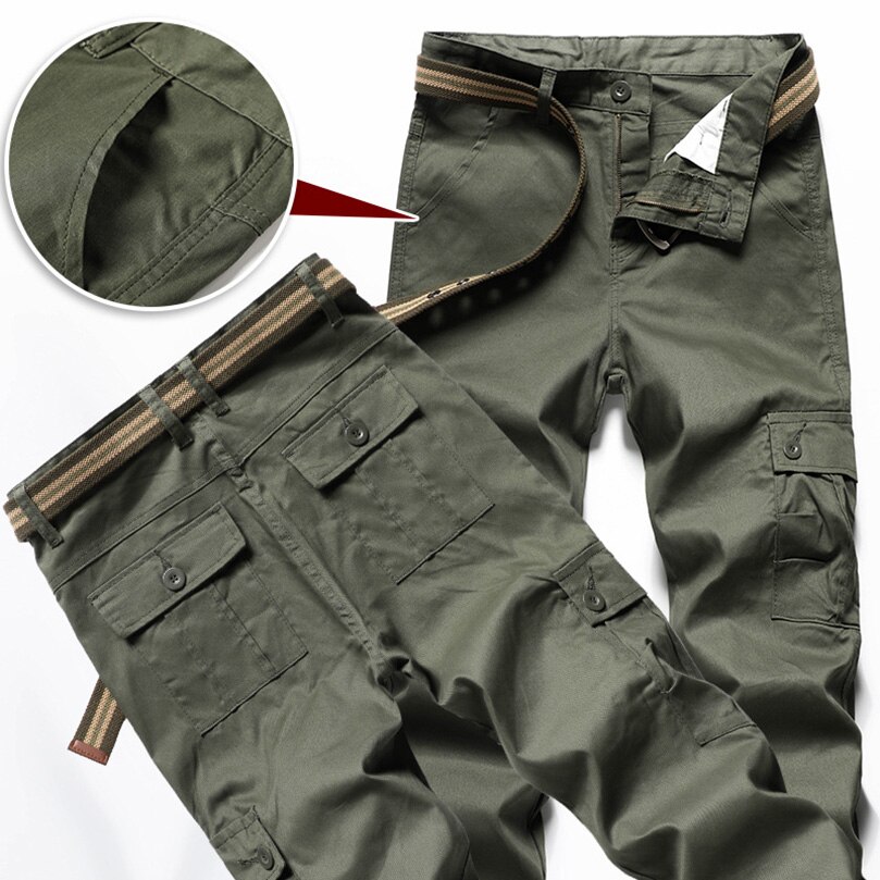 Cotton Cargo Pants Men's Loose Straight Multi-Pocket Wearable Work Pants Military Army Trousers