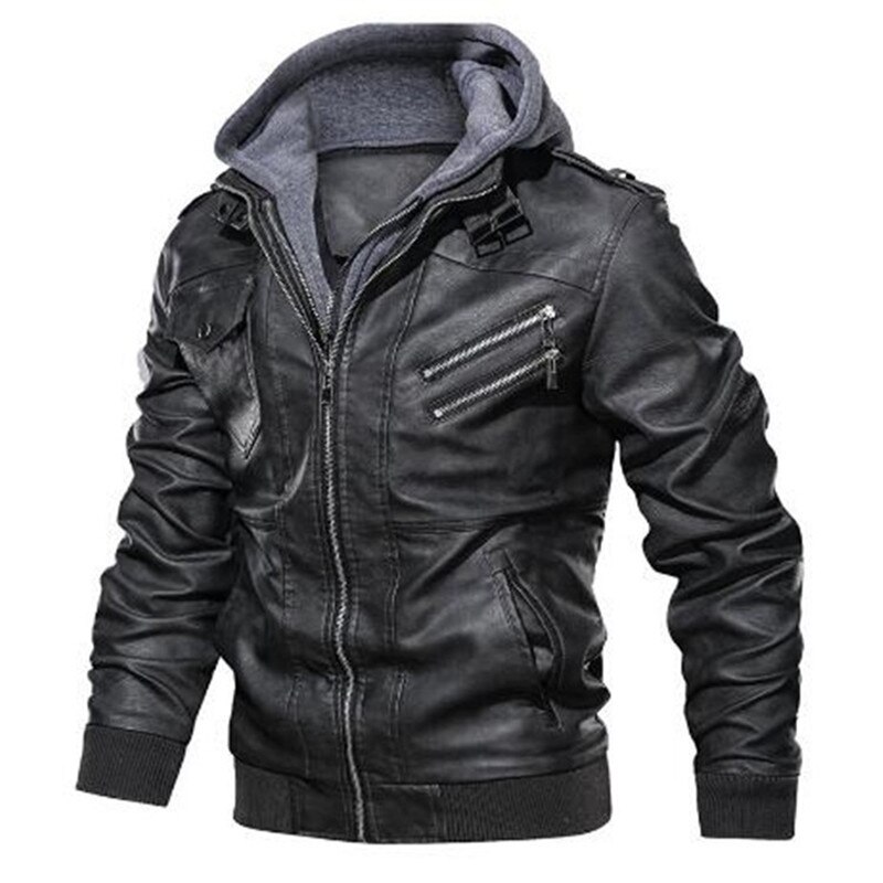 European size fashion high-end leather clothing vintage locomotive PU leather jacket detachable men's hoodie coat