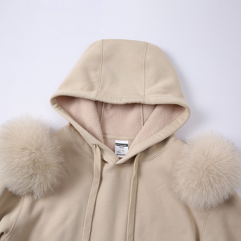 New Arrival Autumn Winter Hoodie Women Fleece Pullover With Hood Real Fox Fur Lady Coat Jackets S5185