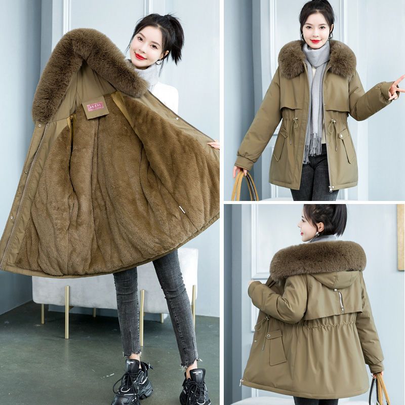 Parkas Fashion Short Coat Fleece Lining Winter Jacket Woman Warm Fur Lining Winter Female Puffer Jacket Parkas Mujer New