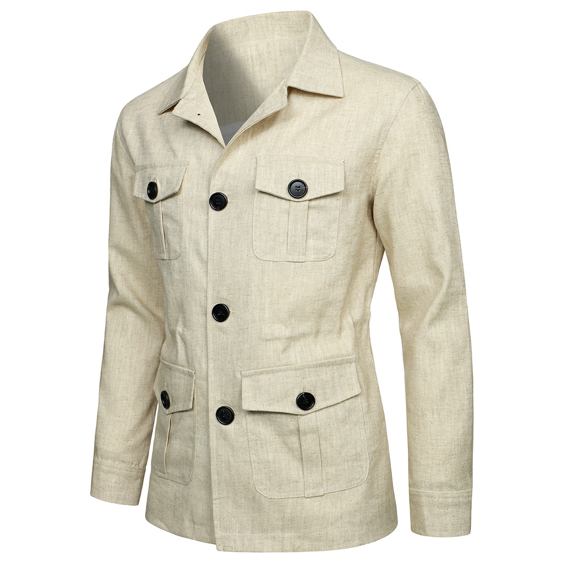Cotton Linen Cargo Jackets Men New Multi Pockets Outdoor Jacket Coat Spring Fashion Causal Streetwear Work Jacket Outwear
