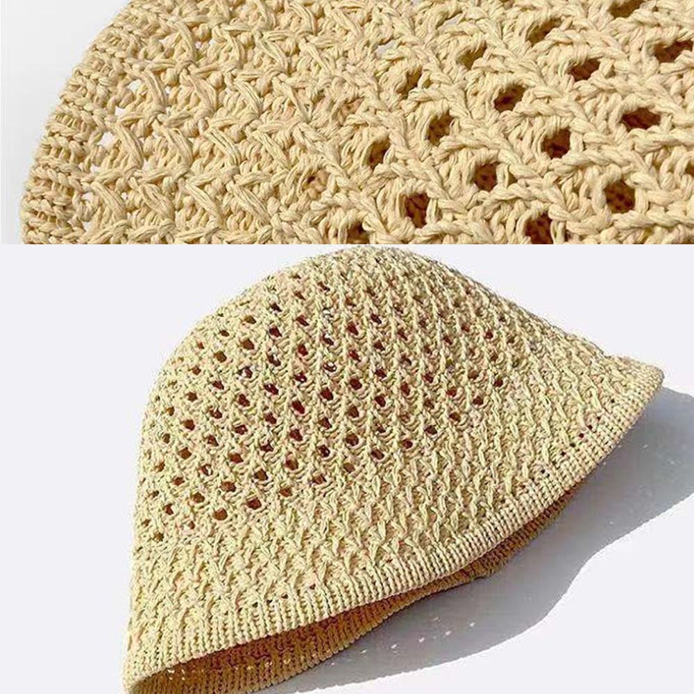 Ladies Summer Sun Hats Wide Brim Beach Cap Ventilation Breathable Fisherman Hats Soft Sun Hats Bucket Hat Hollow Knitted Hat