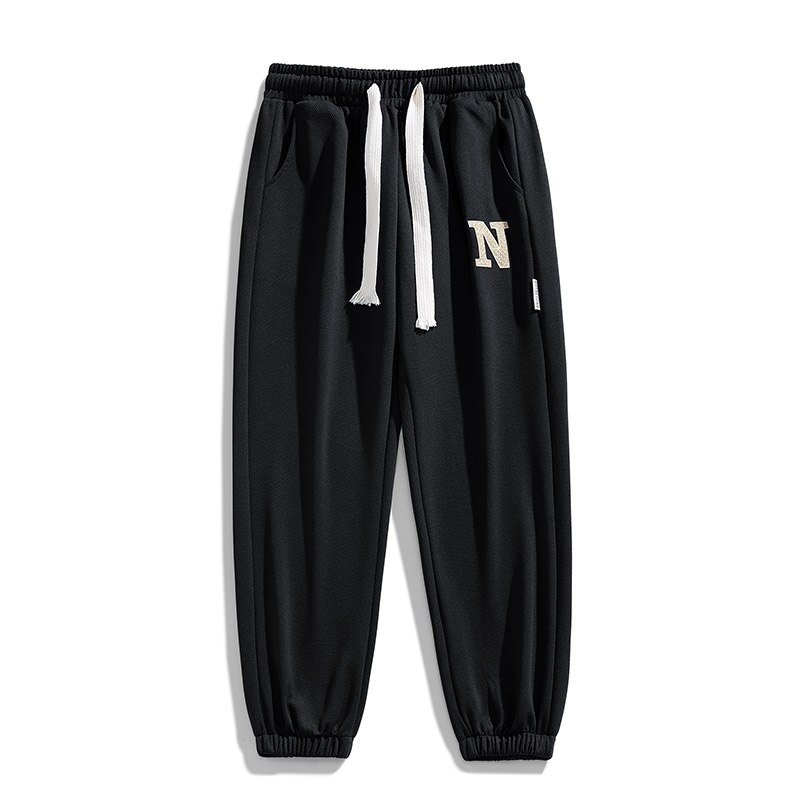 Men Spring Black Pant Drawstring Polyester Fiber Embroidery Casual Trousers Loose Jogging Pants High Street Harajuku Sweatpant