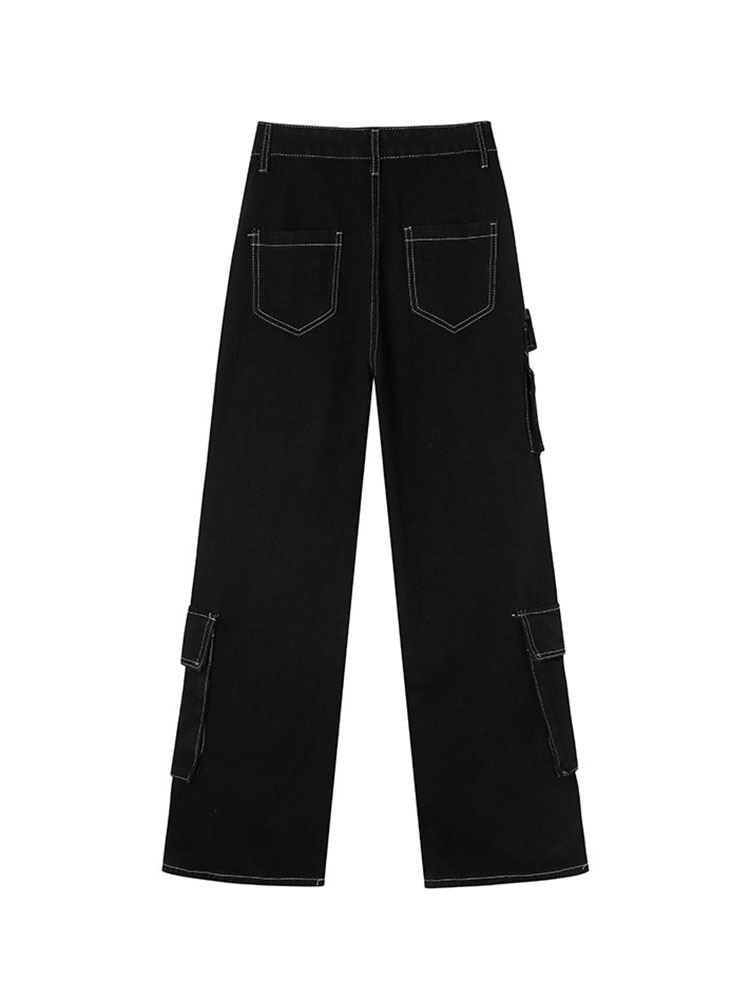Baggy Jeans Women Cargo Pants Vintage High Waist Streetwear Denim Pants Black Gothic Clothes Pockets Straight Wide Leg Trousers