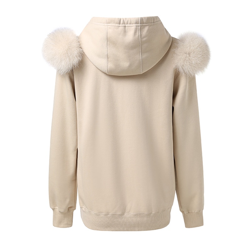New Arrival Autumn Winter Hoodie Women Fleece Pullover With Hood Real Fox Fur Lady Coat Jackets S5185