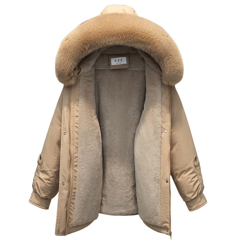 Parkas Fashion Short Coat Fleece Lining Winter Jacket Woman Warm Fur Lining Winter Female Puffer Jacket Parkas Mujer New
