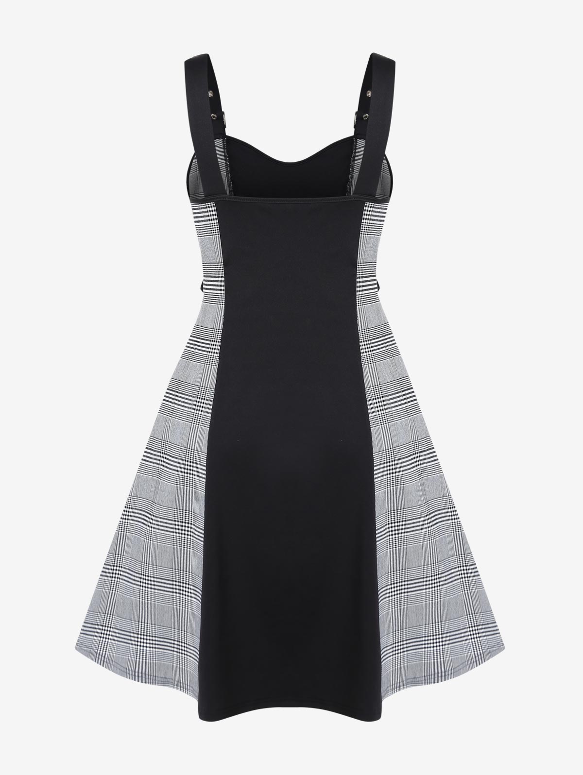 Women Vintage Dresses Plaid Buckles High Waist Sleeveless Backless Knee Length Dress Adjustable Shoulder Strap Vestidos