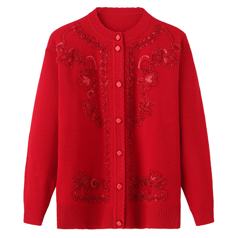 Middle-aged Elderly Women's Sweaters Knit Cardigan Spring Autumn Single-breasted Casual Jacket Female Tops Loose Sweater K1038