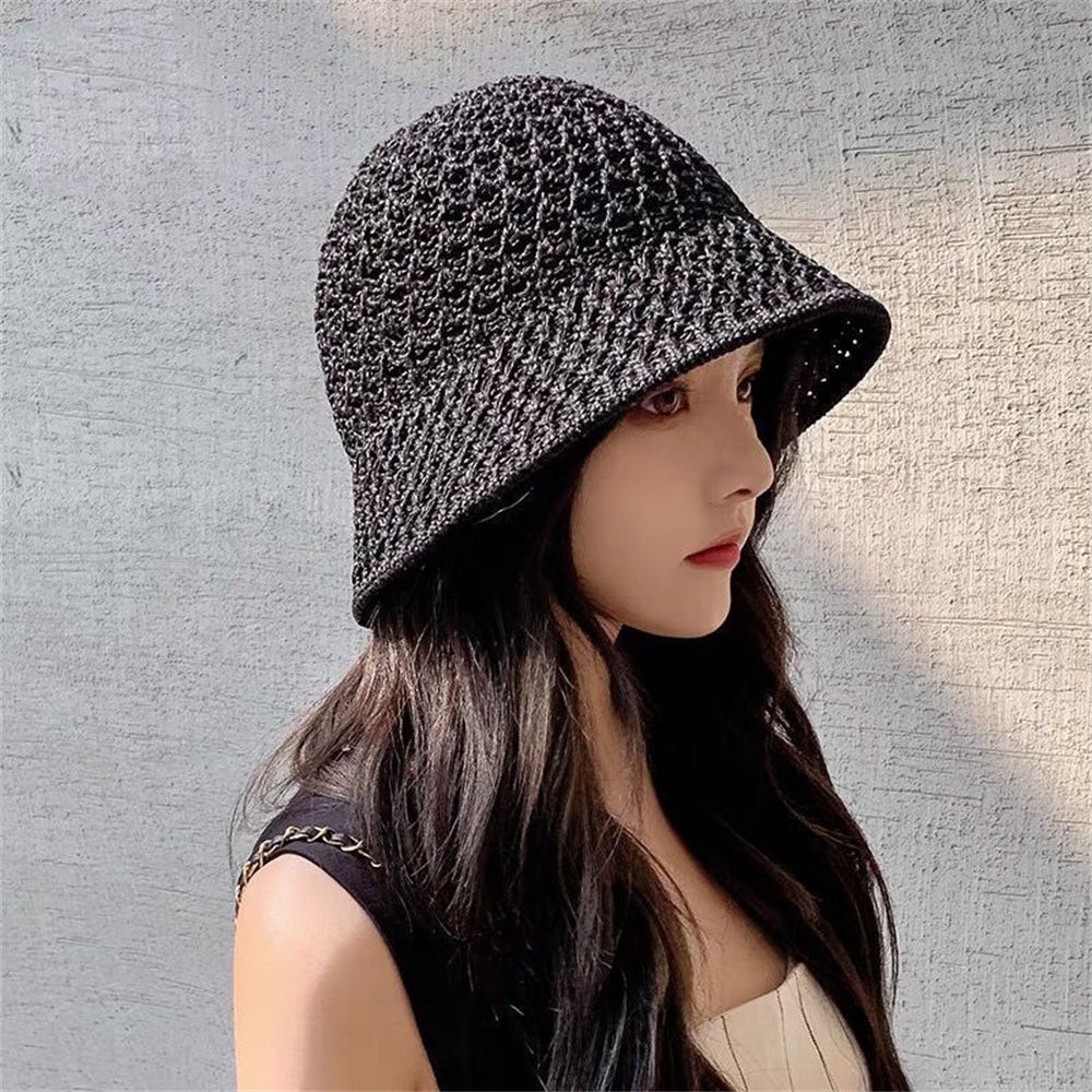 Ladies Summer Sun Hats Wide Brim Beach Cap Ventilation Breathable Fisherman Hats Soft Sun Hats Bucket Hat Hollow Knitted Hat