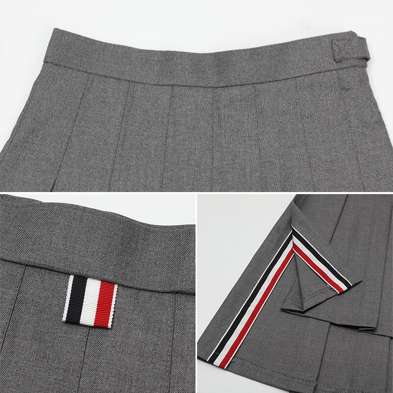 Summer Fashion Brand Pleated Skirt Women Preppy Style Split Mid-calf Skirts Lady Empire Falda Gray Blue JK Uniform Jupe Femme