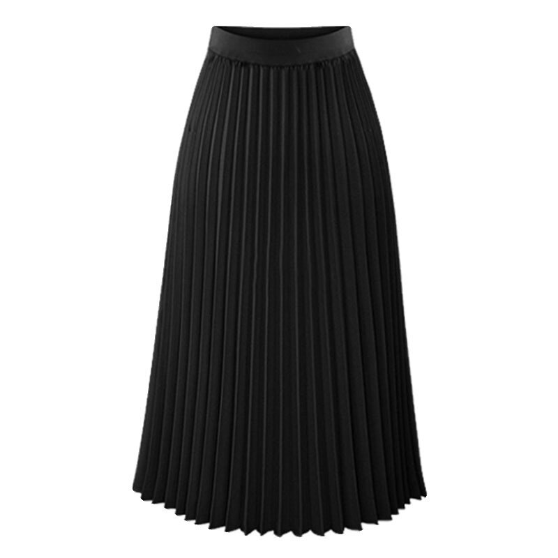 Women Long Pleated Skirt Faldas Mujer Moda 2021 New Summer Chiffon Sweet Solid Pleated Skirt Elastic Waist Empire Skirt