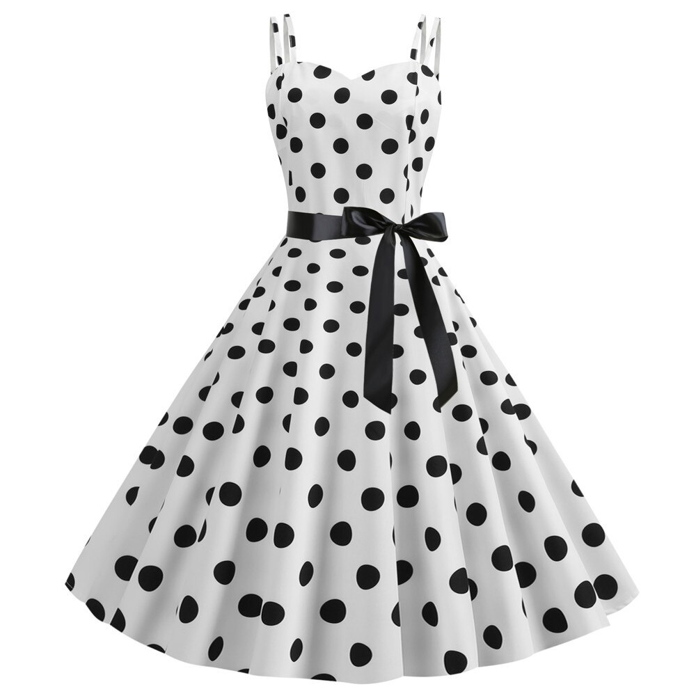 Yellow Polka Dot Vintage Summer Dresses Women Chic Pinup Robe Sexy Spaghetti Strap Party Rockabilly Dress Swing Sundresses