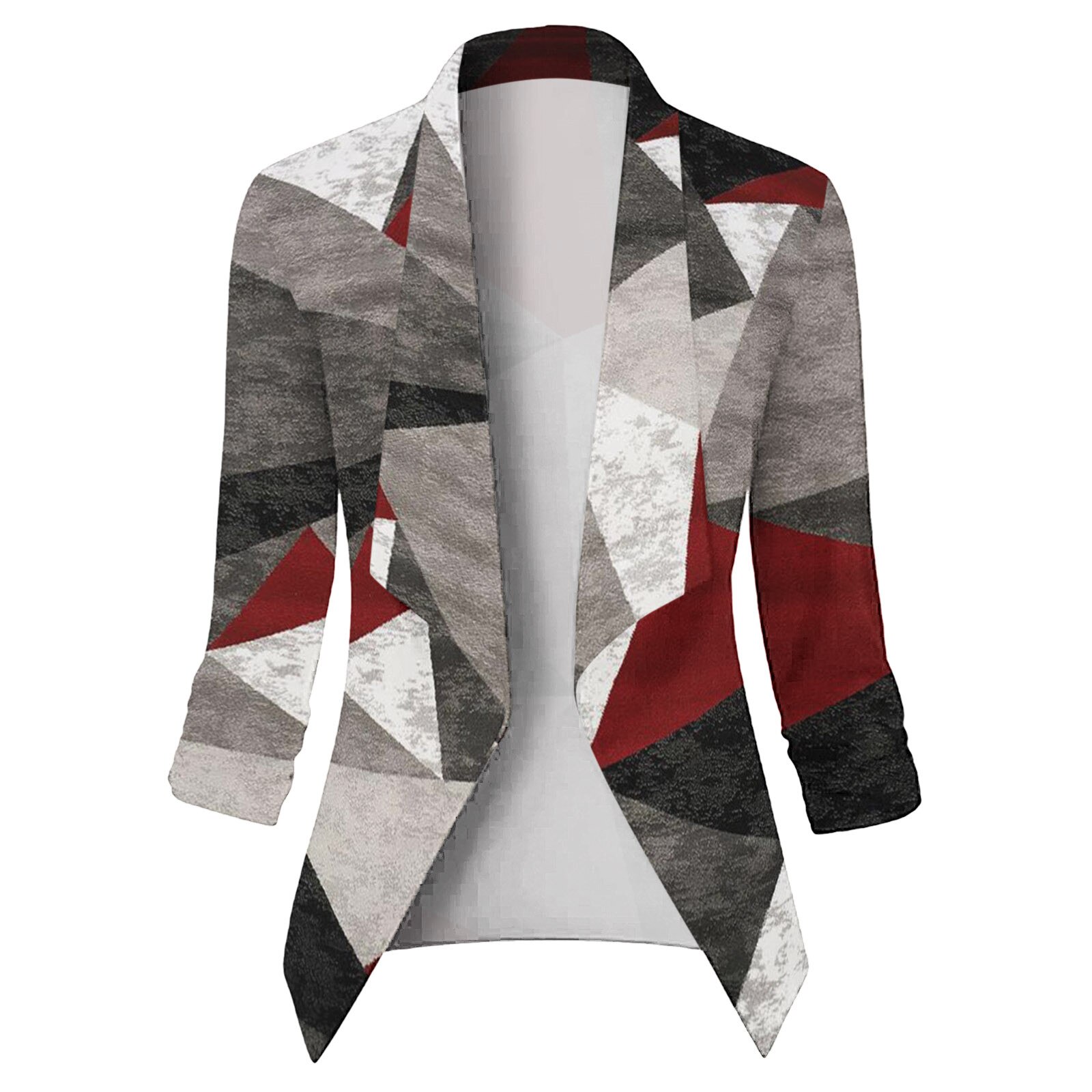 Blazer Coat Women Casual Print Three Quarter Sleeve Suit Open Front Notched Collar Suit Cardigan Coats for Women Fashion