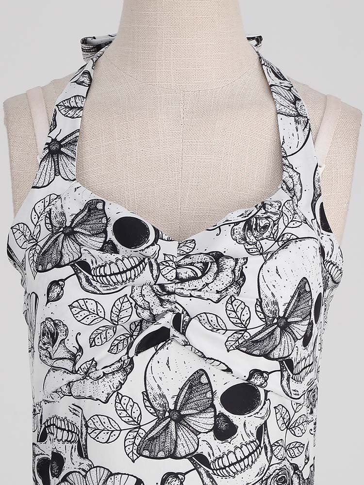 New Harajuku Halloween Dress Fashion Women Costumes Sleeveless 50S 60S Vintage Halter Party Holloween Clothes Cosplay