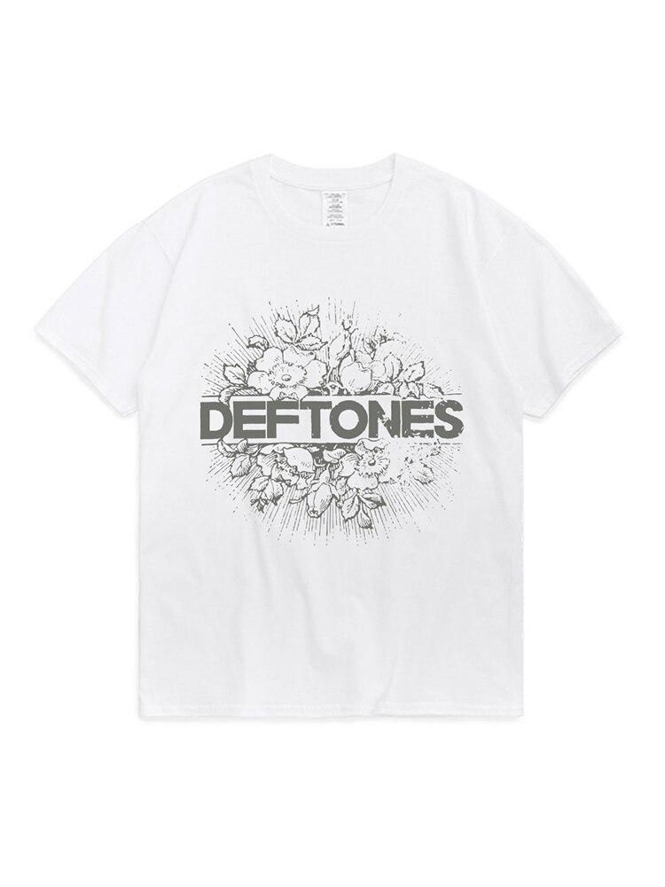 Women Fashion Floral and Deftones Skull Graphic T-shirts Black Short Sleeve Tops O-neck Plus Size Loose Street Fashion T-shirts
