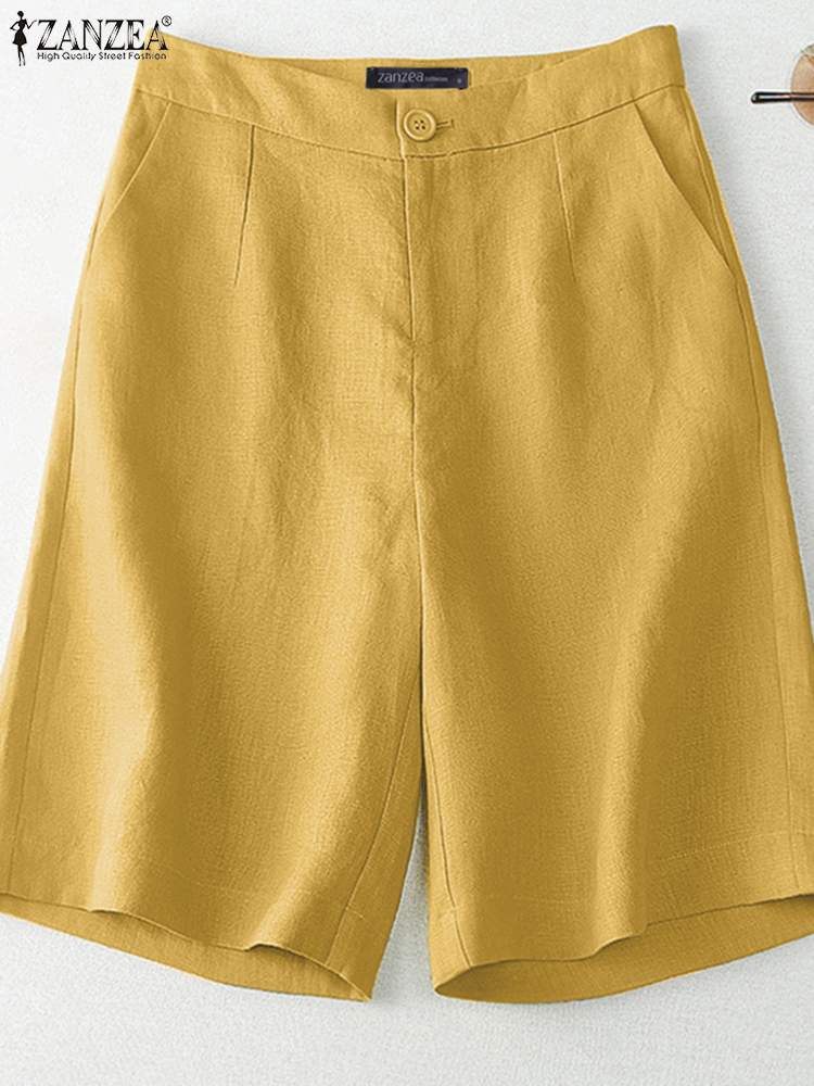 Fashion Summer Shorts Women Causal High Waist Cotton Shorts Elegant OL Work Short Pants Oversize Solid Baggy Pantalon