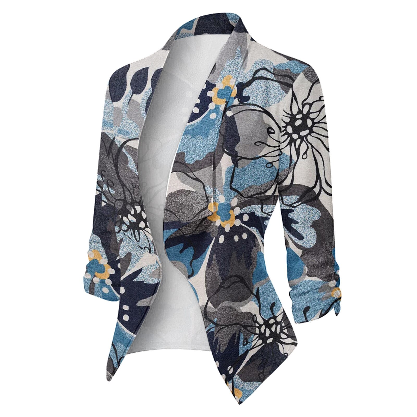 Blazer Coat Women Casual Print Three Quarter Sleeve Suit Open Front Notched Collar Suit Cardigan Coats for Women Fashion