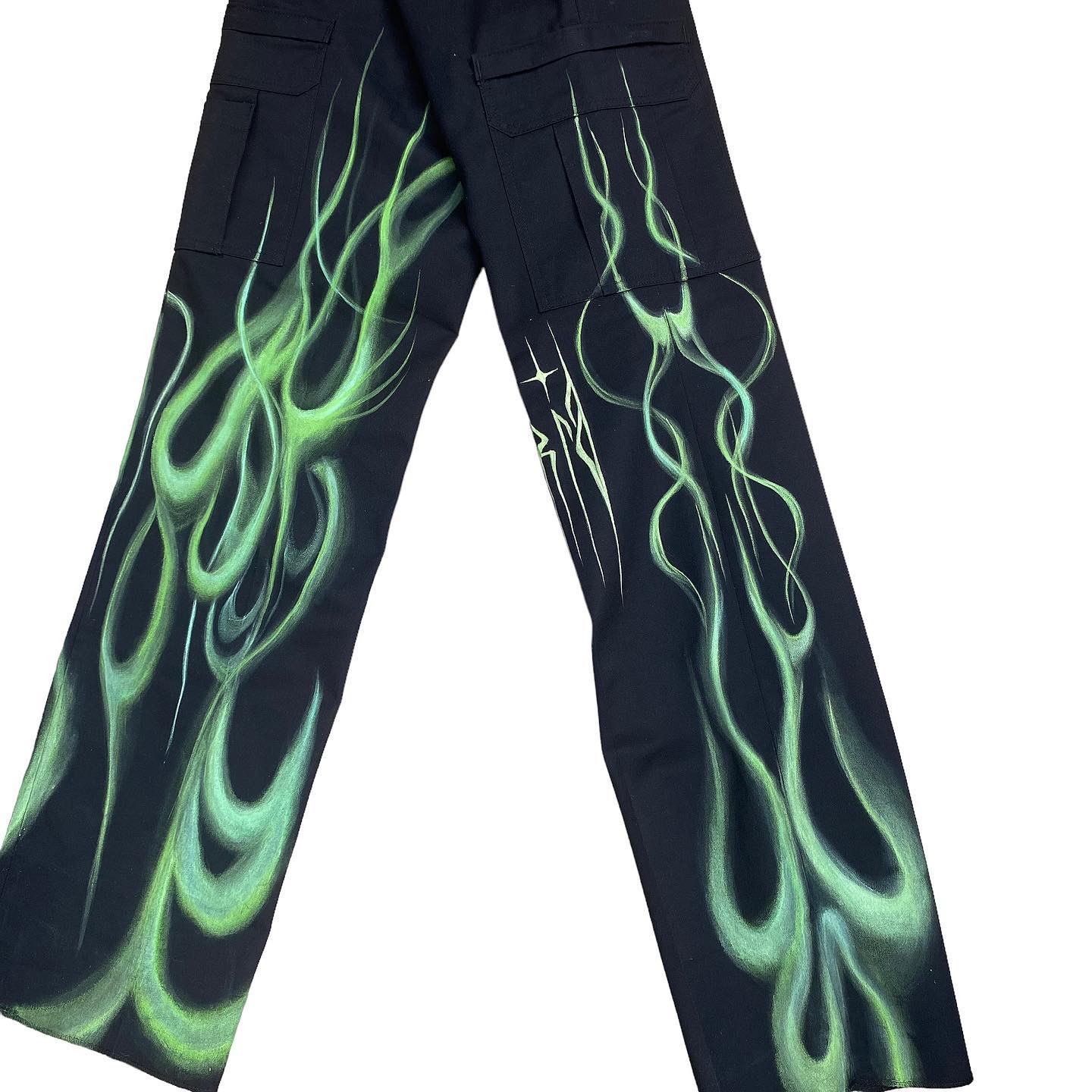 Pants Jeans Hip Hop Abstract Graphic Print Black Multi Pocket Cargo Pants Men New Punk Rock Wide Leg Pants Streetwear