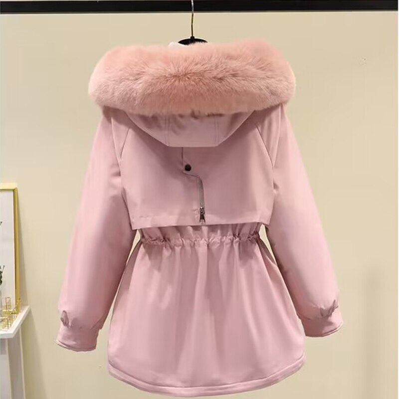 Parkas Fashion Short Coat Fleece Lining Winter Jacket Woman Warm Fur Lining Winter Female Puffer Jacket Parkas Mujer New