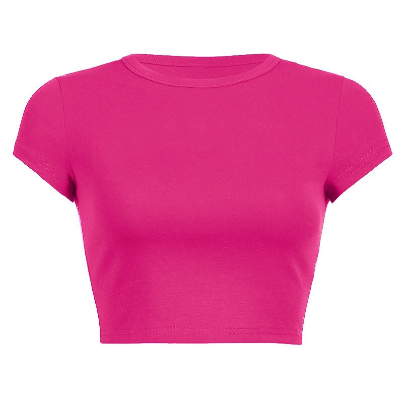 Sweet Purple Short Sleeve Women Casual T Shirts Basic O Neck All Match Crop Top Soft Bodycon Korean Fashion Tees Blouse