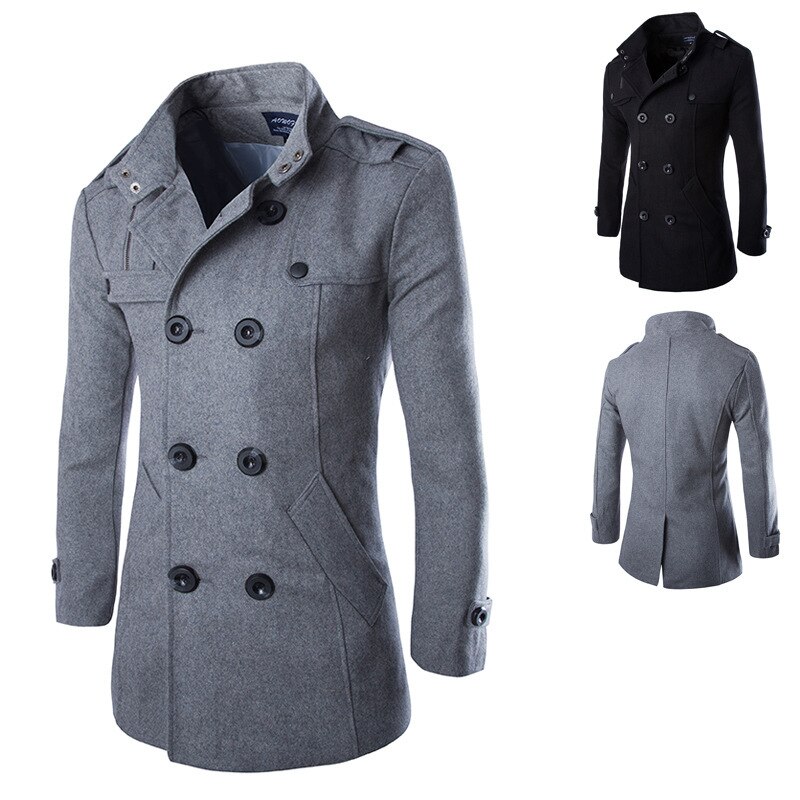 Mens Overcoat Trench Coats Winter Male Pea Coats Double Breasted Wool & Blends Coat Brand Clothing W01