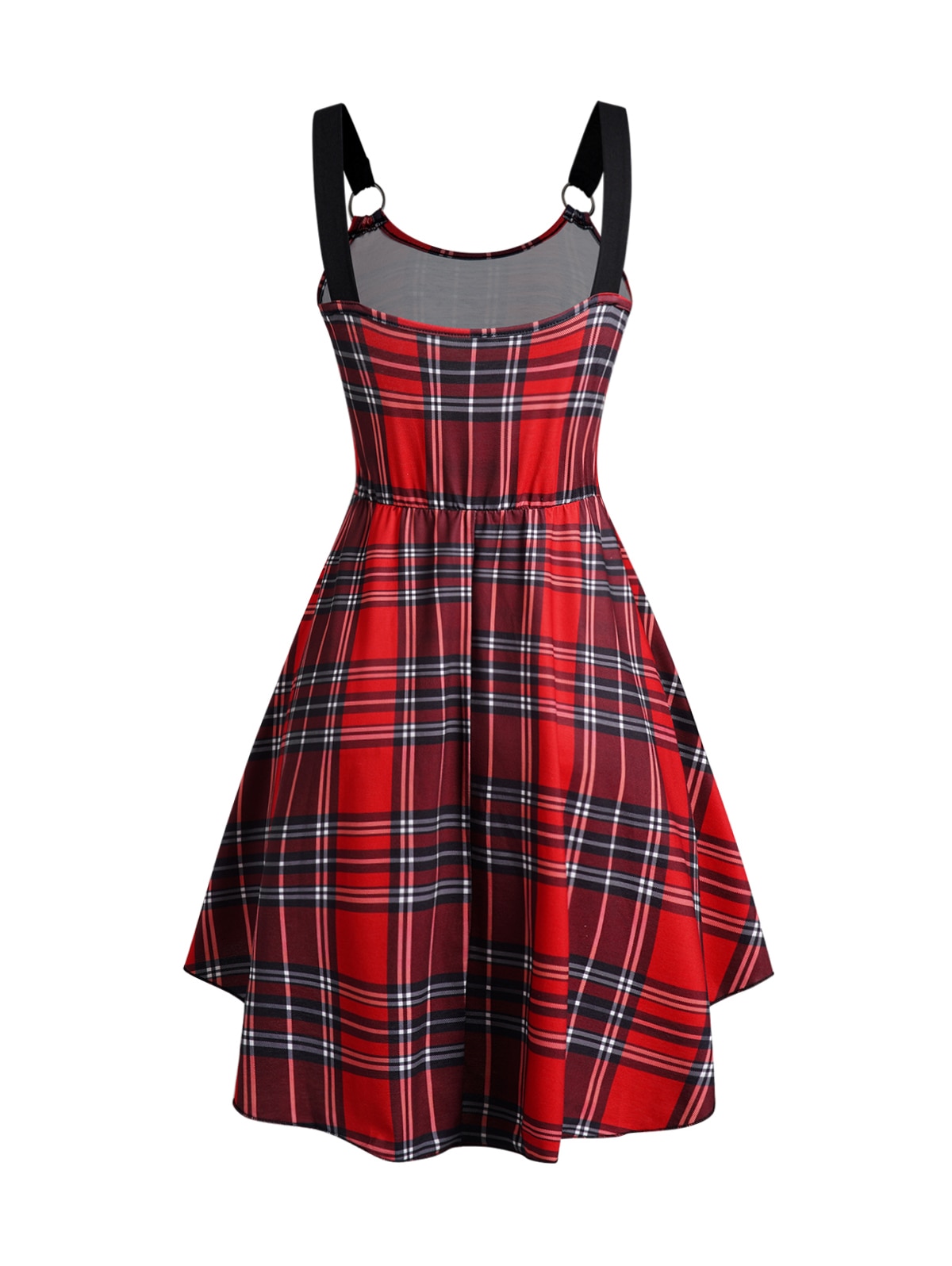 Women A Line Plaid Summer Plaid Print Lace Up Cami Dress For Women O Ring Curved Hem Scoop Neck Robe 2023