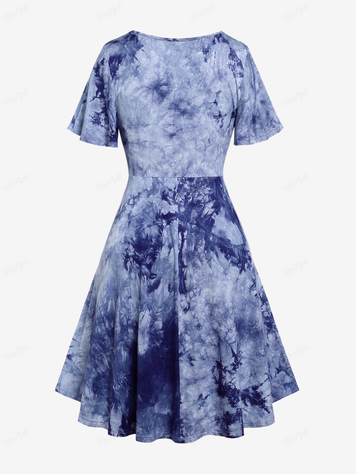 Plus Size Tie Dye Heart Buttons Buckle Dress Spring.Summer Casual Square Collar Midi Dress For Women Streetwear Vestidos