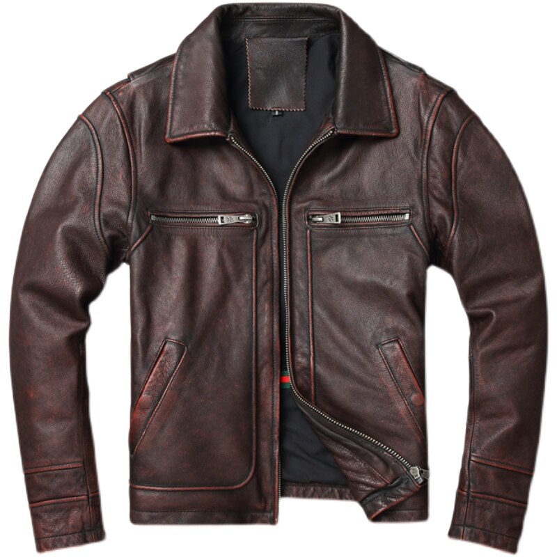 New Men Cowhide Coat Vintage Men Leather Jacket Genuine Leather Clothes Men's Winter Jacket Motorcycle Biker Jackets