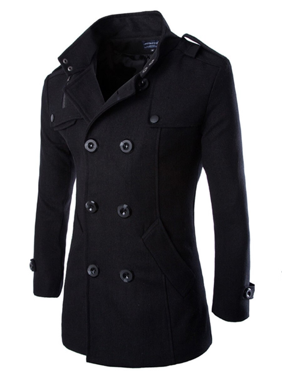 Mens Overcoat Trench Coats Winter Male Pea Coats Double Breasted Wool & Blends Coat Brand Clothing W01