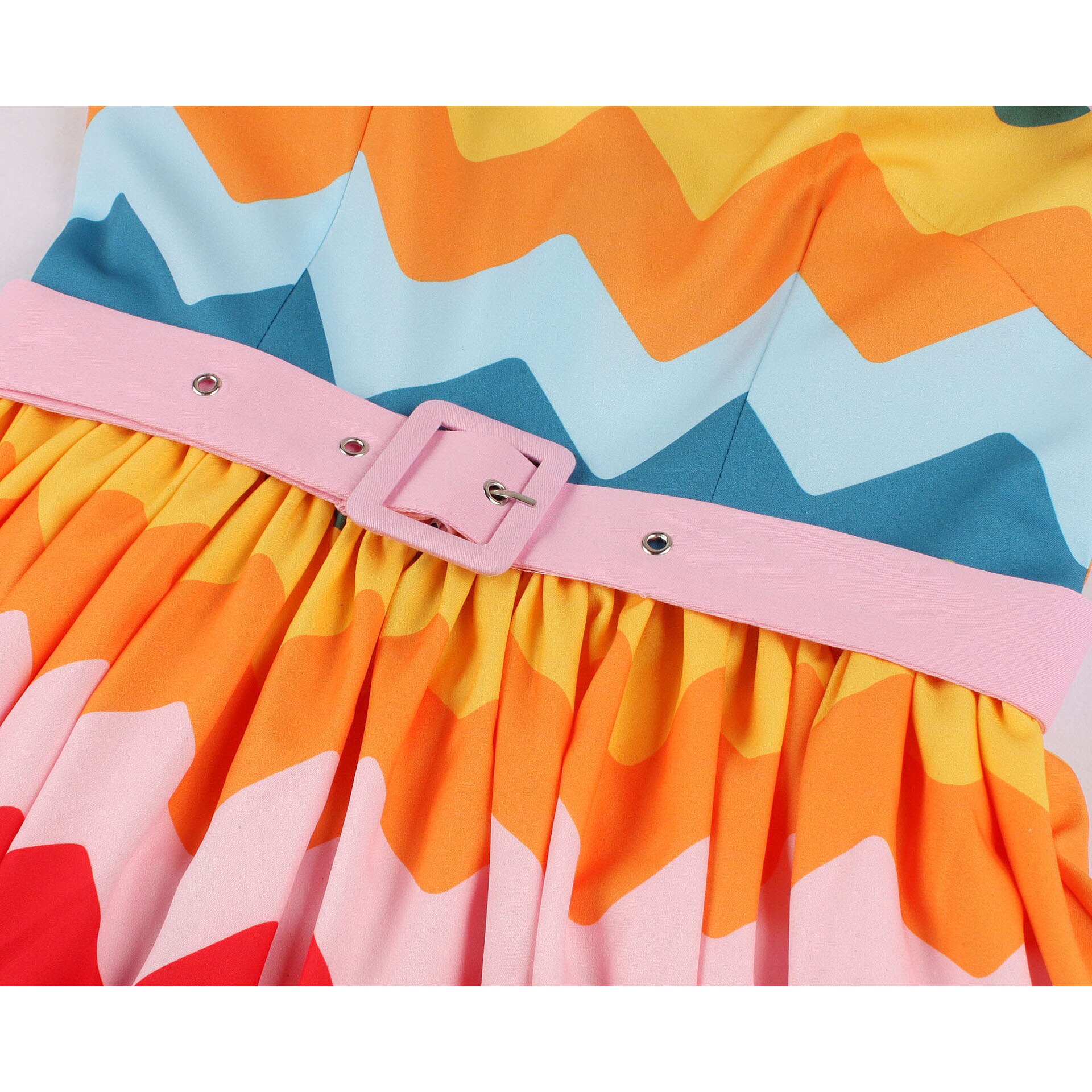 Rainbow Floral Print Women Spaghetti Strap Dress Summer Vacation Casual Vintage Swing A Line Rockabilly Tunic Dresses 50s 60s