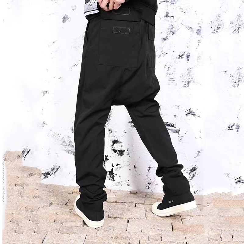 Rick High Street Brand RO Elastic Waist Cargo Ptans Owens Men's Casual Trousers Streetwear Dark Drawstring Shdw Cross Pants