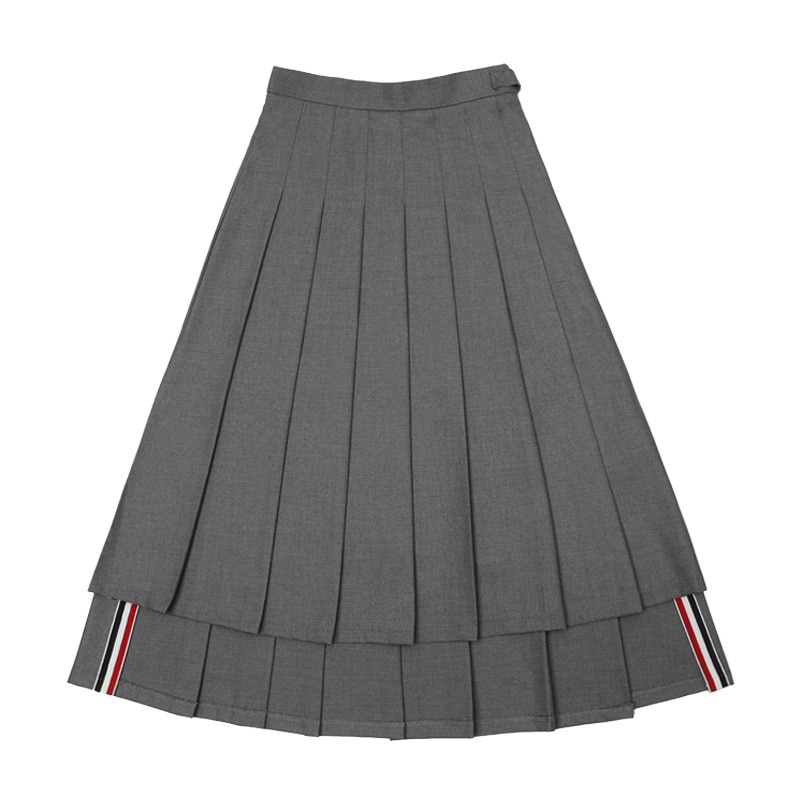 Summer Fashion Brand Pleated Skirt Women Preppy Style Split Mid-calf Skirts Lady Empire Falda Gray Blue JK Uniform Jupe Femme