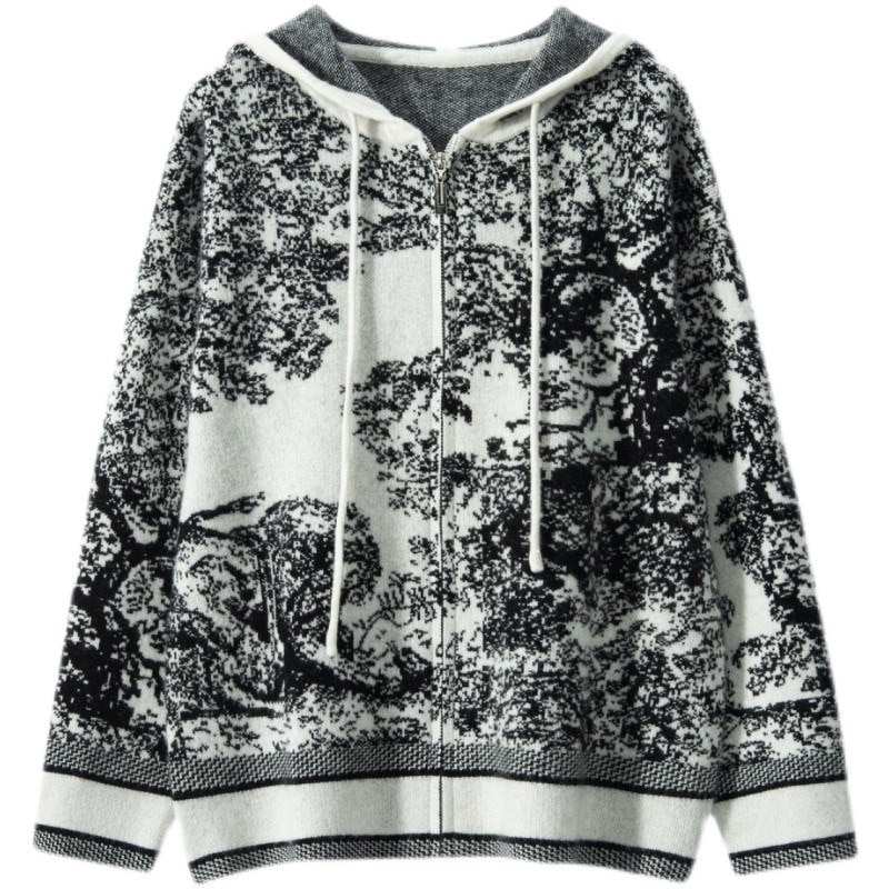 23 New Style Woman's Sweater Autumn Winter Long Sleeve Hooded Jumper Female Cardigan Casual Coat Zipper Jacket 100% Wool Knitted