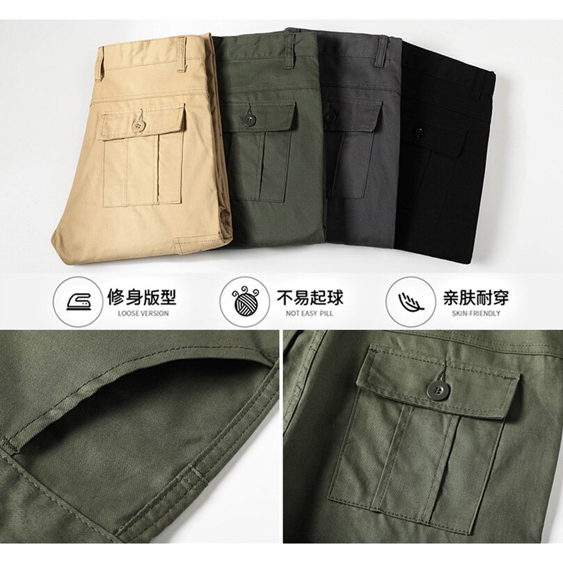 Cotton Cargo Pants Men's Loose Straight Multi-Pocket Wearable Work Pants Military Army Trousers