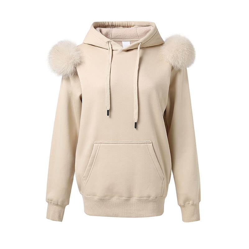 New Arrival Autumn Winter Hoodie Women Fleece Pullover With Hood Real Fox Fur Lady Coat Jackets S5185