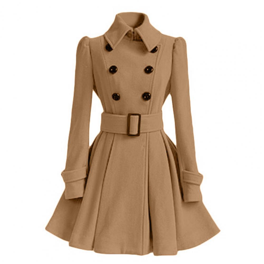 Women Winter Coat Thick Midi Length Solid Color Double-breasted Lapel ...